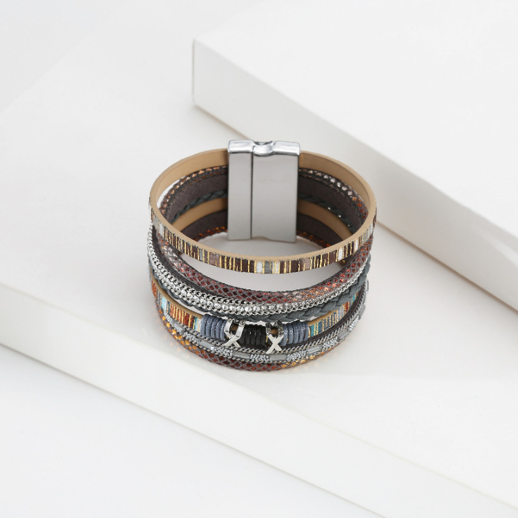 Bohemian Wide-brimmed Color Woven Multilayer Leather Bracelet Wholesale display picture 35