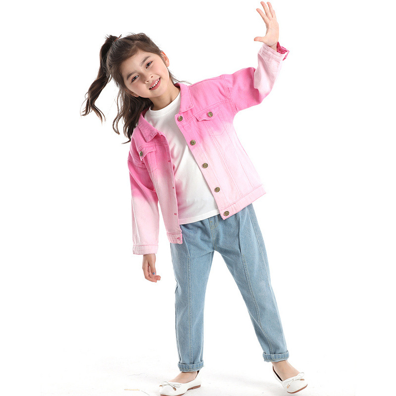 Chaqueta de mezclilla de color degradado para niños, moda de otoño transfronteriza, solapa de manga larga neutral, tops de todo fósforo al aire libre, moda europea y americana