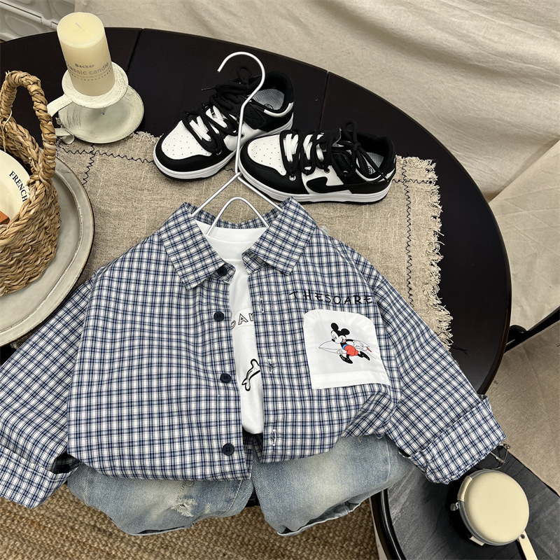 Korean Style Children's Clothing Boys' Shirts 2026 New Spring Collection Versatile Loose Tops for Little Boys Blue Plaid Jacket Korean Style Children's Clothing Boys' Shirts 2026 New Spring Collection Versatile Loose Tops for Little Boys Blue Plaid Jacket