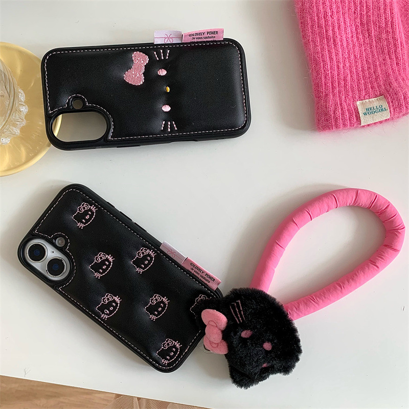 刺绣粉色卡通kitty16promax适用苹果15promax毛绒手绳14pro/13pro|undefined