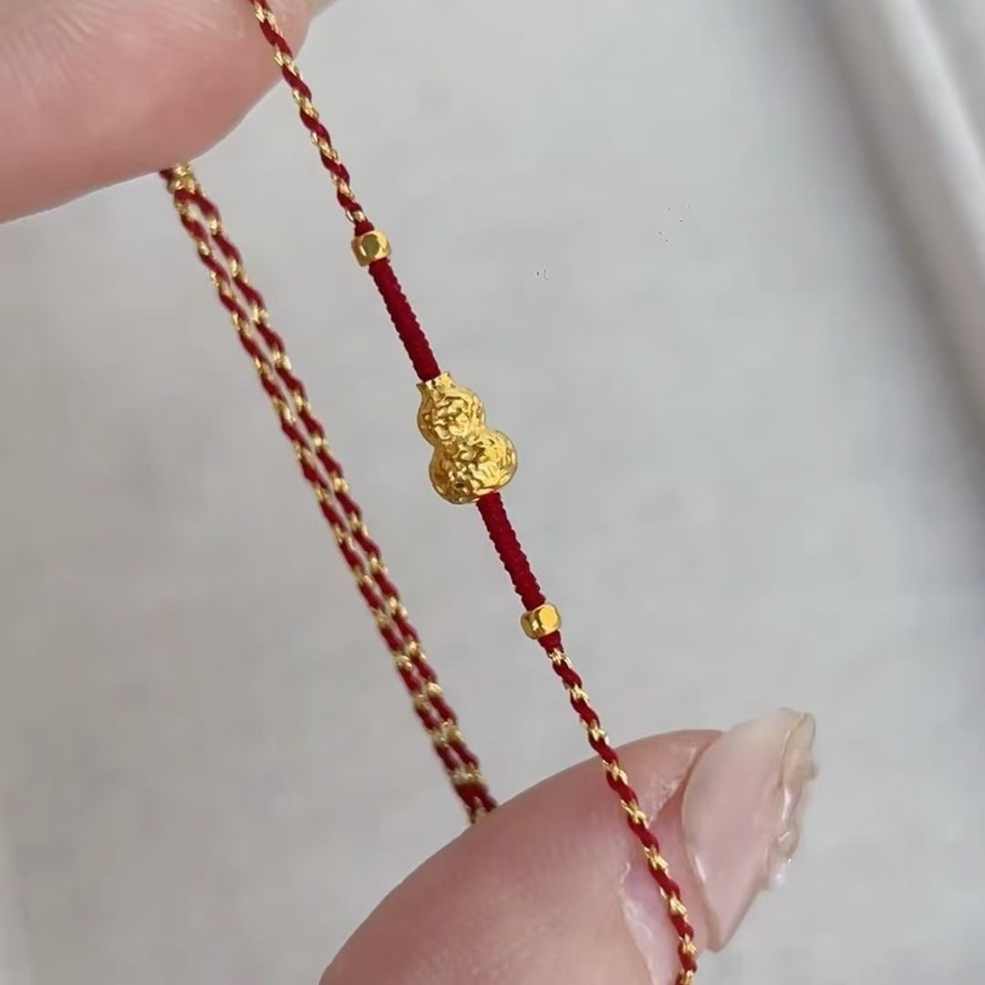 New Chinese Style Retro Golden Gourd Bracelet Niche Design High-End Red Rope Ancient Style Braided Bracelet Jewelry Wholesale