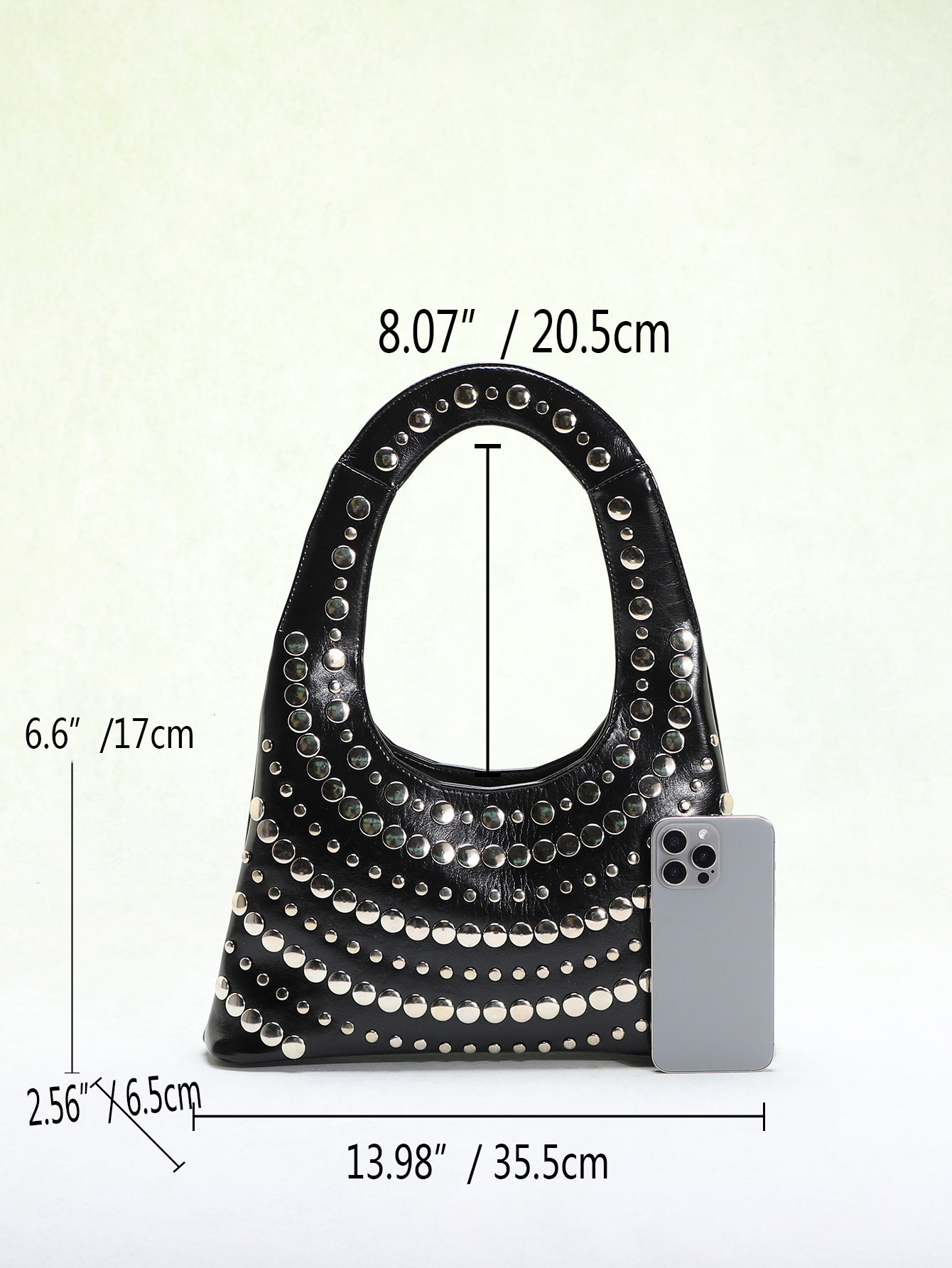 795g Weight Polyester Lining Material Rivet Fashion Element Open Closure Type Single Shoulder Strap Strap Type Shoulder Bag Bags Type Casual, Shopping Occasion Pu Leather Material Solid Color Pattern All Seasons Season Women's Gender Streetwear Style Dumpling Shape Shape Women's Pu Leather Solid Color Streetwear Rivet Dumpling Shape Open Shoulder Bag 1