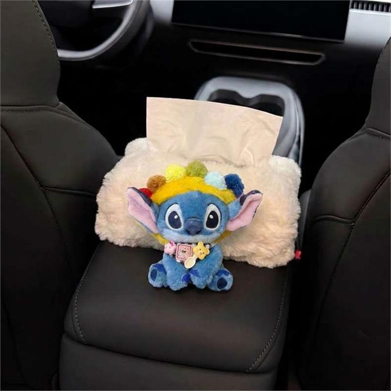 2026 New Car Tissue Box, Car Interior Armrest Tissue Holder, Seat-Mounted Car Tissue Bag, Cute Stitch Design