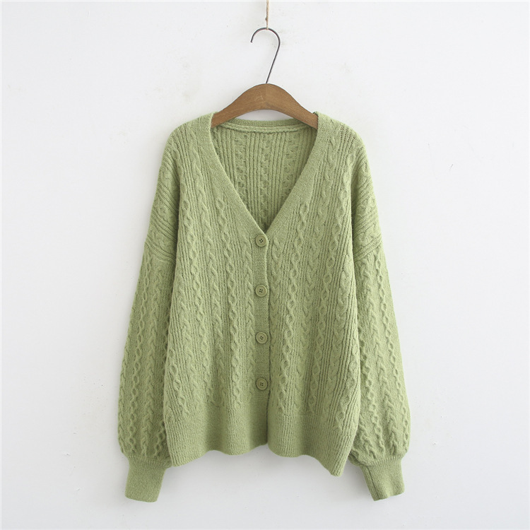 Twist Single-Breasted Long-Sleeved Knitted Cardigan NSSX73224