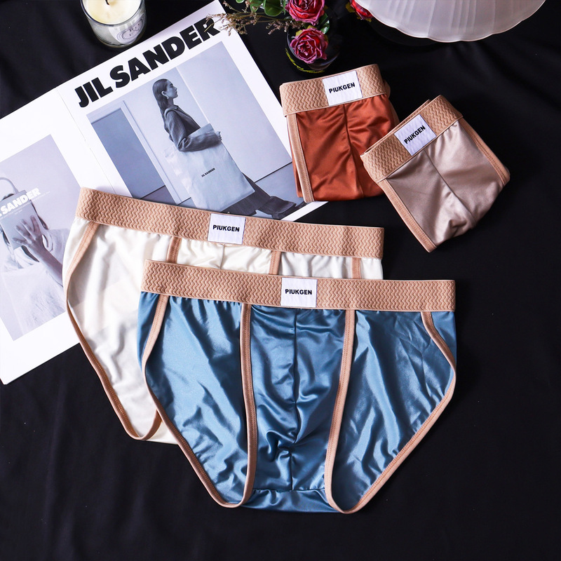 New Men's Satin High-Cut Underwear Men's Popular Light Luxury Soft Light Ice Silk Briefs Comfortable and Breathable Briefs