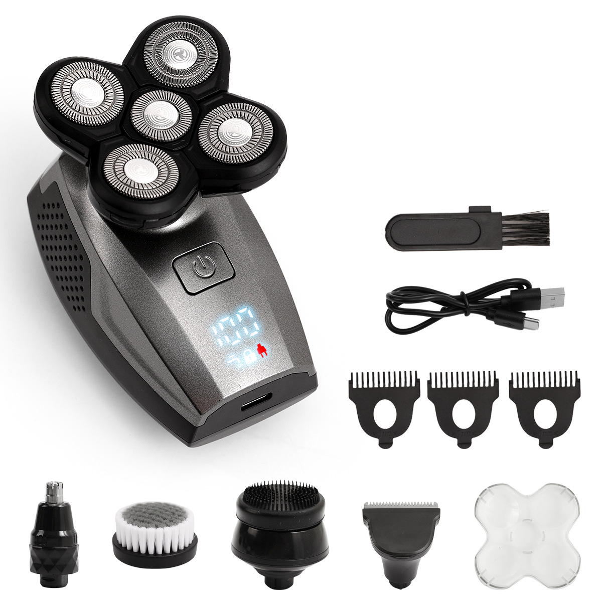 Máquina de afeitar eléctrica de 5 bits caliente transfronteriza cinco en uno maquinilla de afeitar recargable lavado de cuerpo completo máquina calva al por mayor