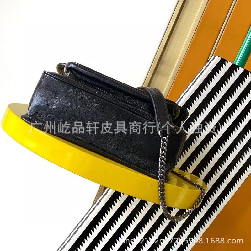 原厂皮新款D扣杨树林女包niki链条包复古斜挎包褶皱邮差包油蜡皮|undefined