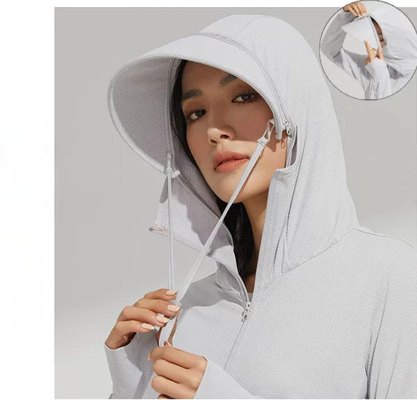Ice Silk Non-Sun Protection Clothing with Detachable Hood for Women's Fishing Skin Suit, Men's and Women's Cycling Breathable Quick-Drying Outdoor Sports Clothing