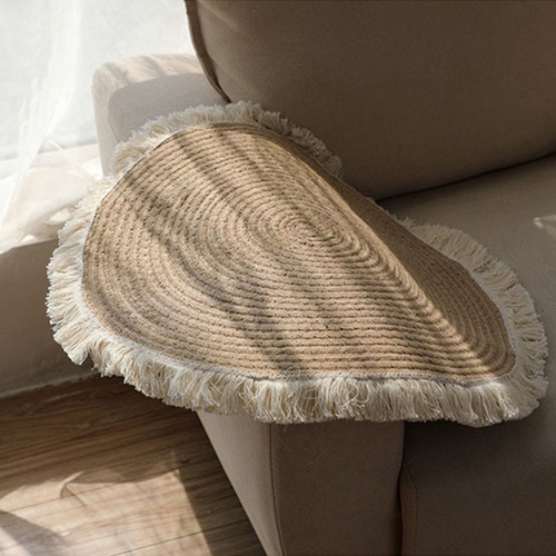 Nordic cotton rope braided tassel floor mat balcony cotton and linen scratching carpet B&B floor coffee table round bedroom Japanese style