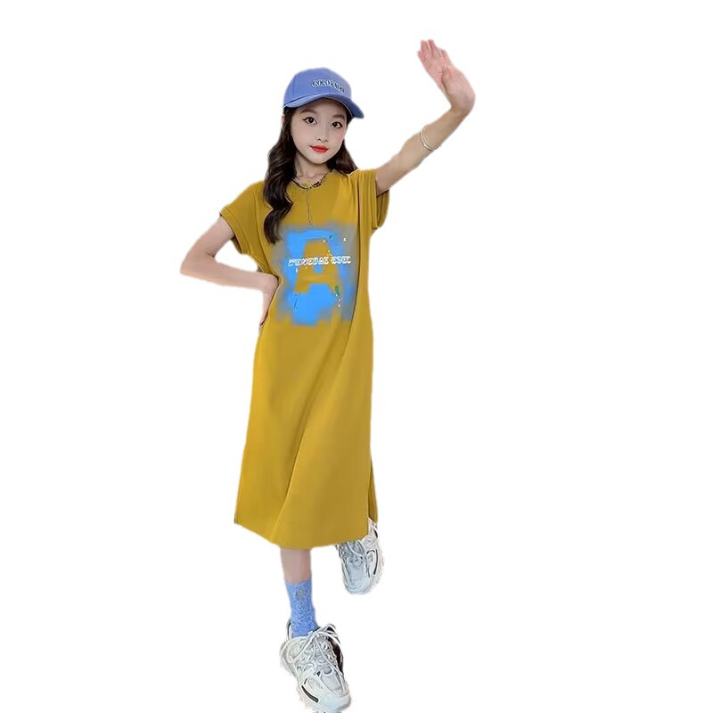 Vestido de las niñas vestido de verano 2023 nuevo estilo coreano estilo occidental falda de los niños verano camiseta falda niña Falda recta