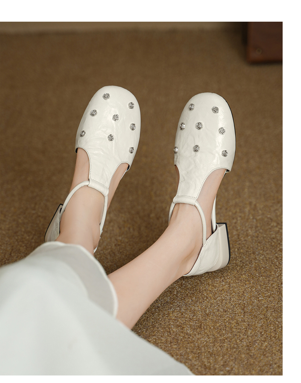 Sandal nữ quai ngang gót vuông ổn định, mũi kín, quai chữ T, form rộng cỡ lớn 33–42 — đen chi tiết 4