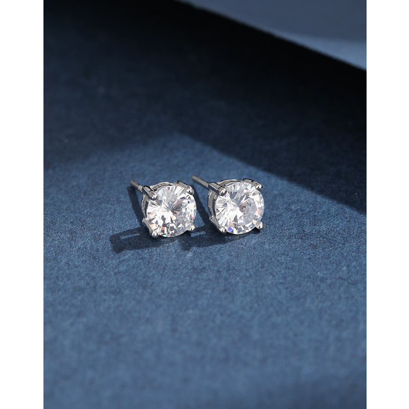 Pendientes de diamante blanco de 6mm con tapón de oreja de plástico dorado blanco