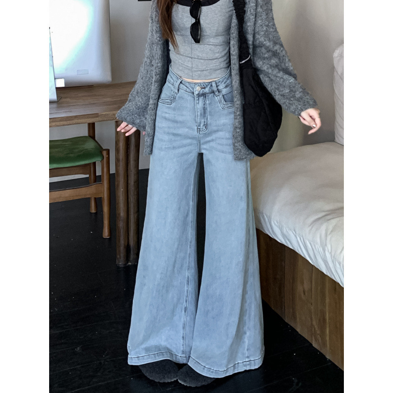 2025新品 宽松直筒牛仔长裤女大裤脚阔腿拖地喇叭裤子|undefined