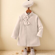 EW外贸童装中小童新品女童秋冬款纯色毛呢斜门襟蝴蝶结外套WT1018