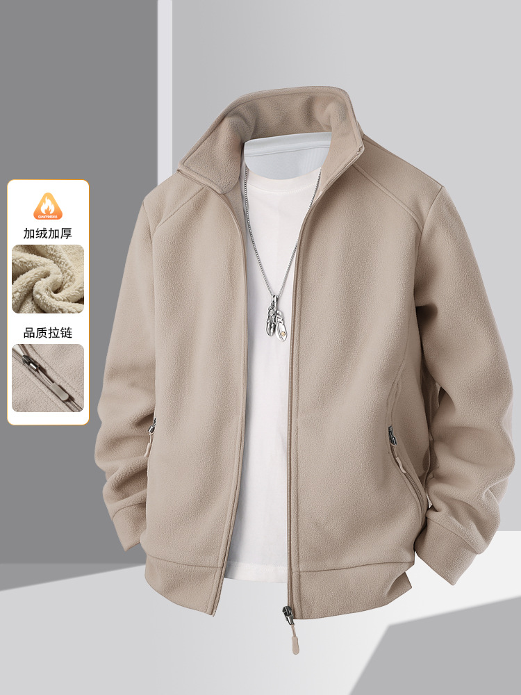Kişi üçün qalın polar fleece gödəkçə, yaxalı, payız-qış