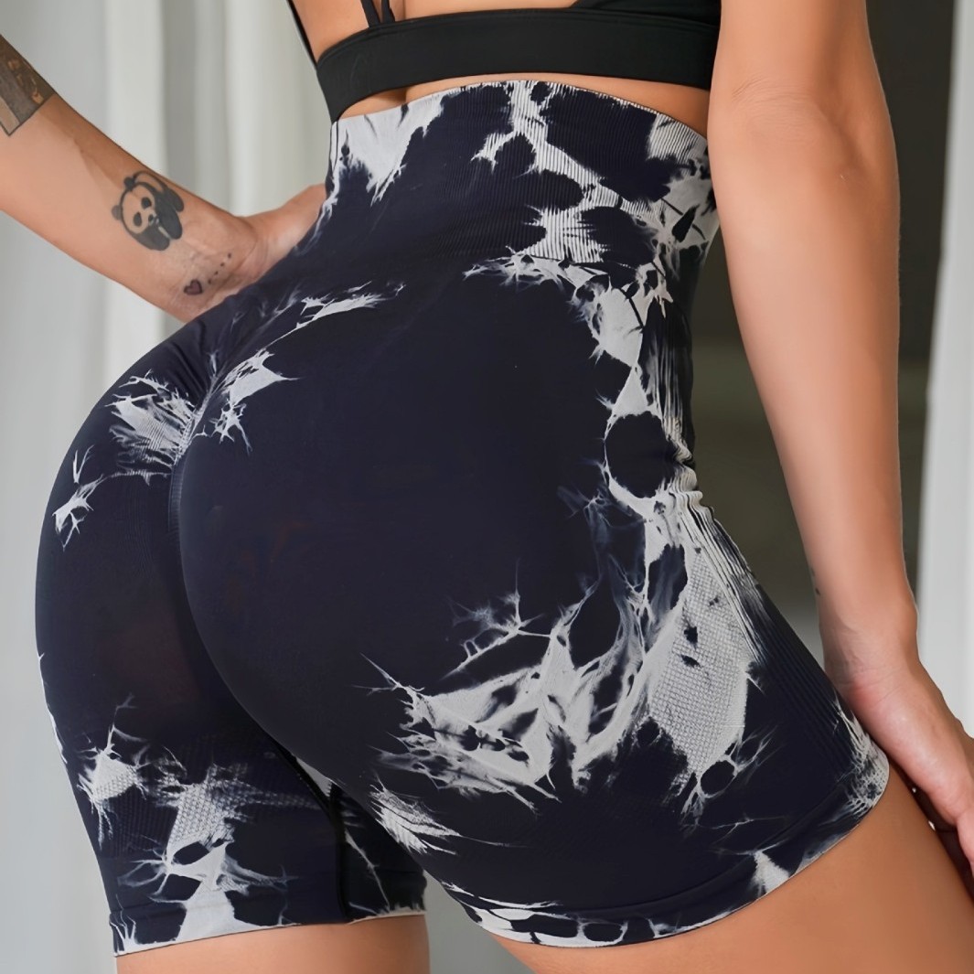 Pantalones de yoga ajustados transfronterizos de alta elasticidad y teñido anudado, pantalones de yoga de cintura alta y glúteos, pantalones cortos de yoga de fitness deportivo, se pueden usar afuera