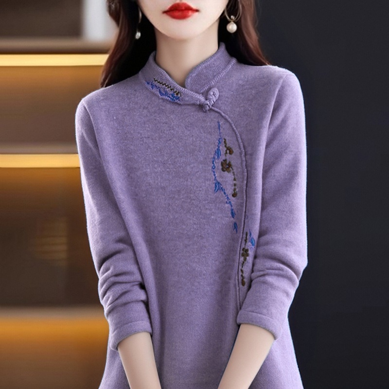 The M-4Xl Size Women's Long-Sleeved T-Shirt Features A Luxurious, Retro Design With Added Fur Lining And Extra Thickness_ecoleips.com
