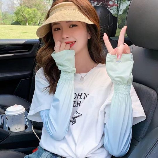Internet Celebrity Gradient Loose Ice Sleeve Sunscreen Women's ins Fashionable Summer Ice Silk Sleeve Arm Protector Hand Sleeve Student Driving Artifact