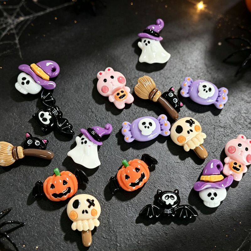 New Halloween Series Ghost DIY Cream Glue Phone Case Wholesale Hair Ties Accessories Resin Parts Refrigerator Magnets