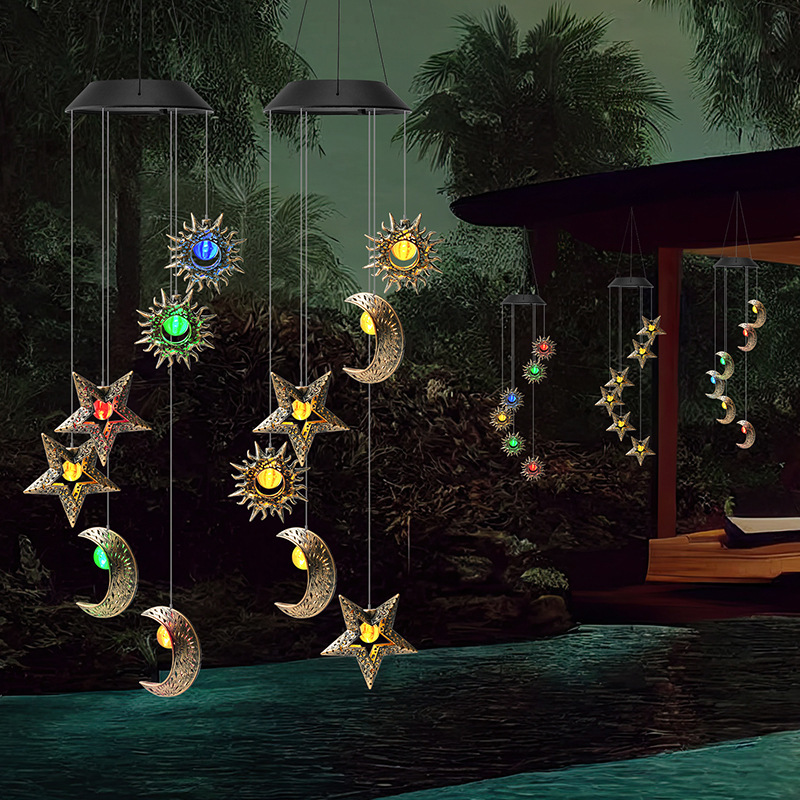 Source manufacturers new solar moon wind chime LED hollow outdoor camping lights courtyard garden landscape decoration