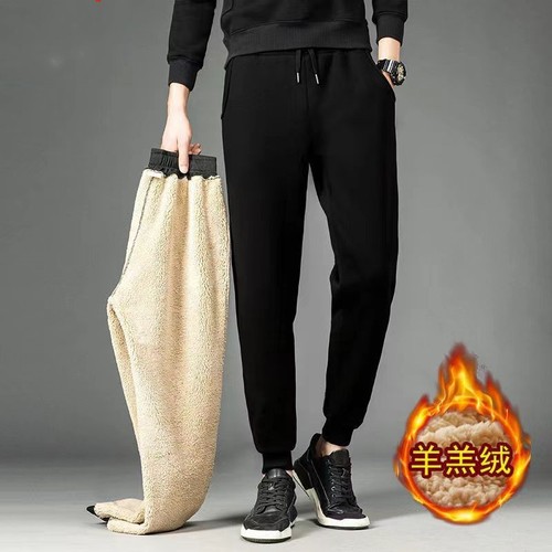 Men's Autumn/Winter Fleece Lamb Wool Warm Ankle Belted Pajama Pants Home Loose Versatile Casual Trendy Brand