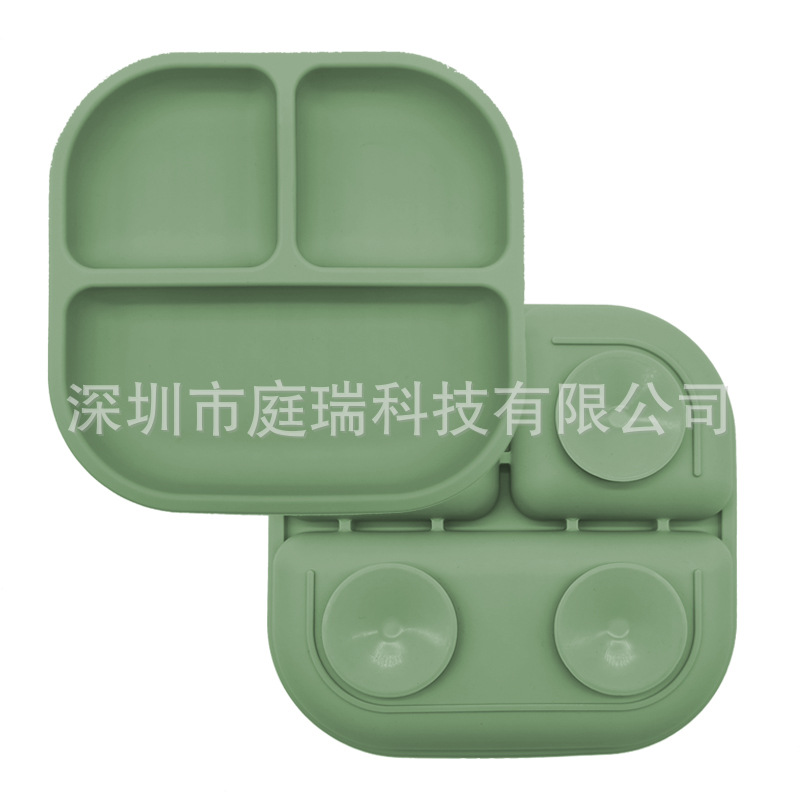 Plato para niños plato de rejilla de silicona cuadrado plato de suplemento de alimentos para bebés integrado tres Placa de rejilla lechón resistente a la caída de calidad alimentaria