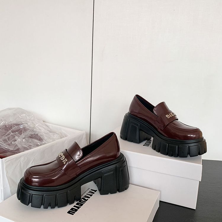 Giày da nữ mũi tròn siêu cao gót đế bánh mì phong cách casual — Màu đen, Màu đỏ rượu, Màu trắng chi tiết 15
