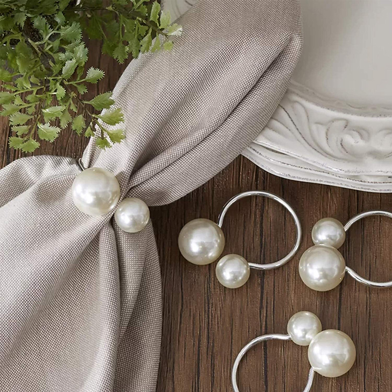 napkin rings Kitchen and drinking utensils Simple Round Pearl Metal Napkin Rings 6 Pieces Per Pack