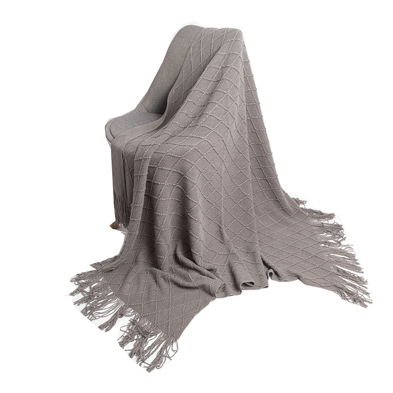 Unisex Four Seasons blanket Office air conditioning blanket Solid color knitted blanket sofa blanket B&B hotel bed end towel fringe cape_voghion.com