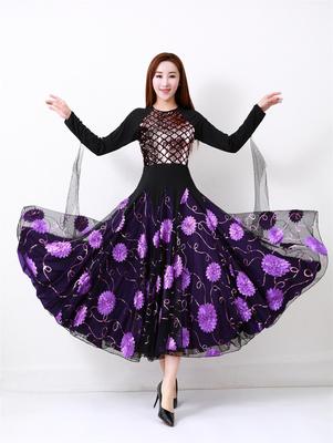 Women Girls Purple sequined Ballroom Dancing Dresses Tango Foxtrot Smooth dance Skirts full-skirted dress show costumes waltz Dance long skirts