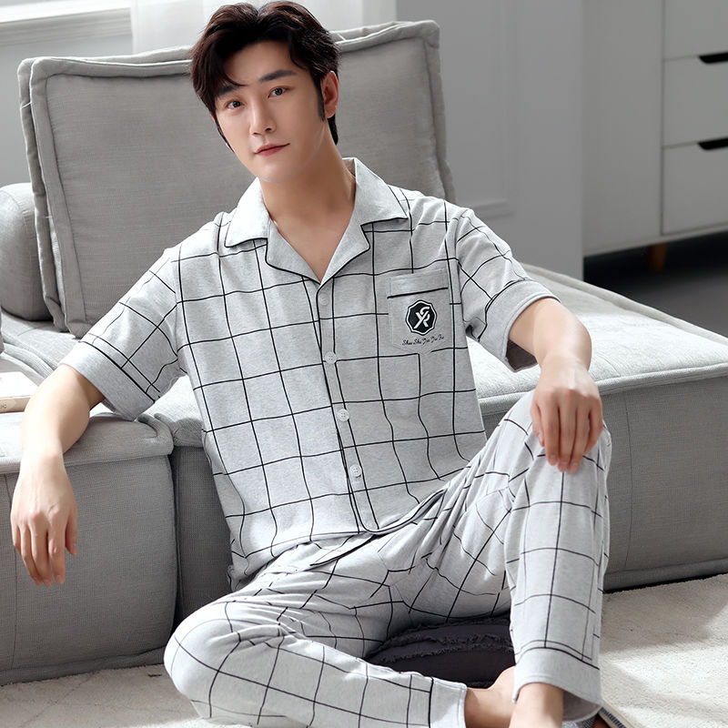 Pijamas de hombre verano 100% algodón pantalones de manga corta más el tamaño de los hombres de verano Delgado al aire libre homewear