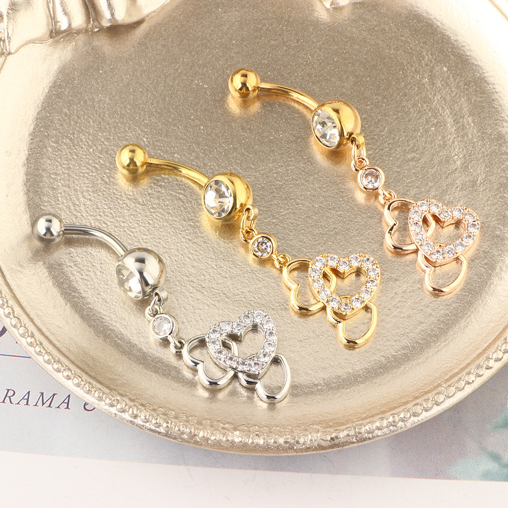 Fashion Three-Heart Belly Button Ring Stainless Steel Piercing Jewelry for Women detail image 9