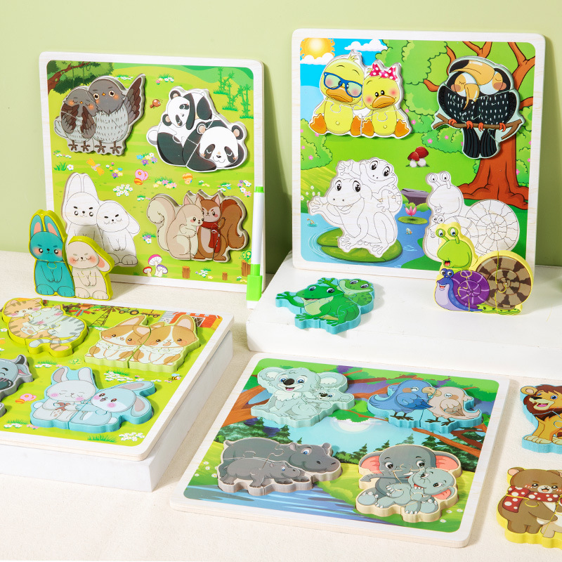 Juguetes de bloques para niños dibujos animados rompecabezas tridimensionales puzzle educación temprana interesante puzzle puzzle