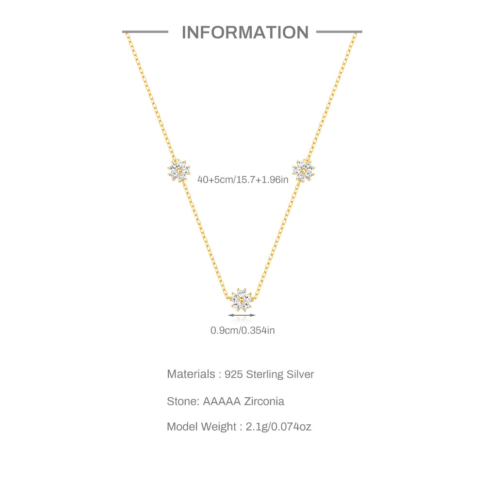 5g Weight Zircon Inlay Material 925 Sterling Silver Zircon Cable Chain Inlay Flower Necklace