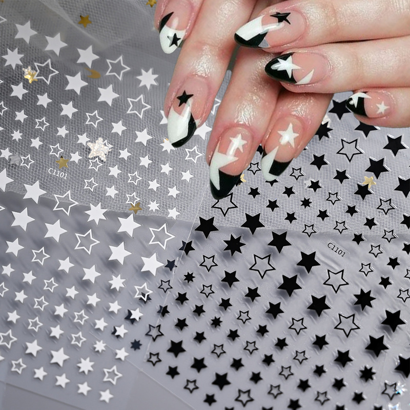 Foreign trade new star nail stickers laser silver red shiny five-pointed star nail decals nail stickers