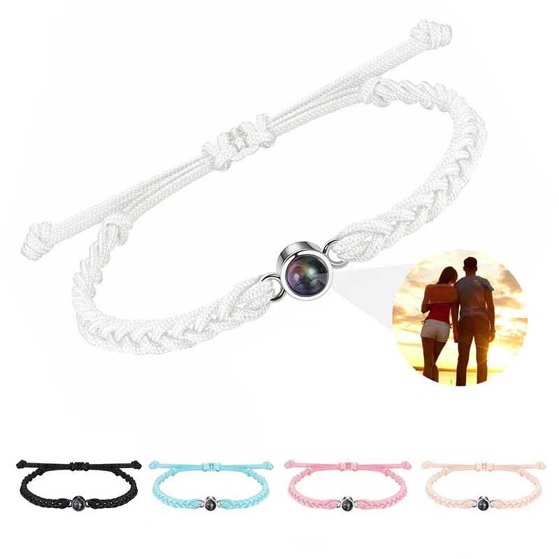 Wish AliExpress circular projection couple hand rope a pair of 100 languages custom color photos European and American memorial