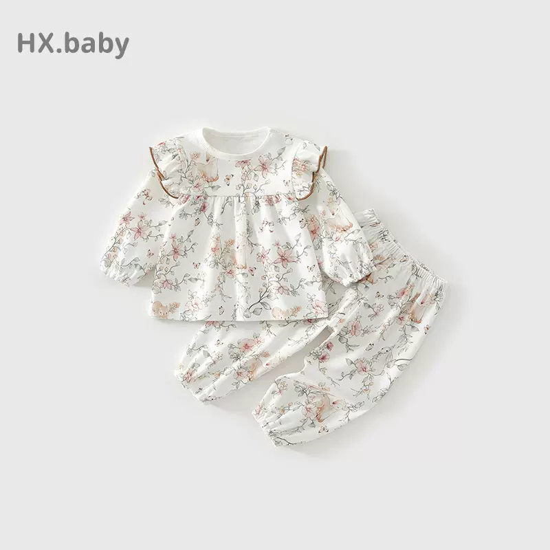宝宝衣服春秋款女宝宝分体套装婴幼儿纯棉家居服宝宝两件套秋装
