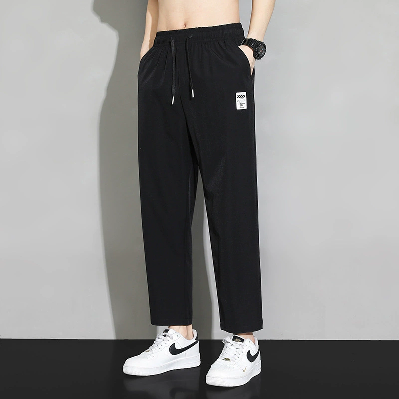 Мужские летние ледяные шелковые спортивные брюки быстрого сушки холодные мужские модные корейские тренды свободные дикие прямые брюки