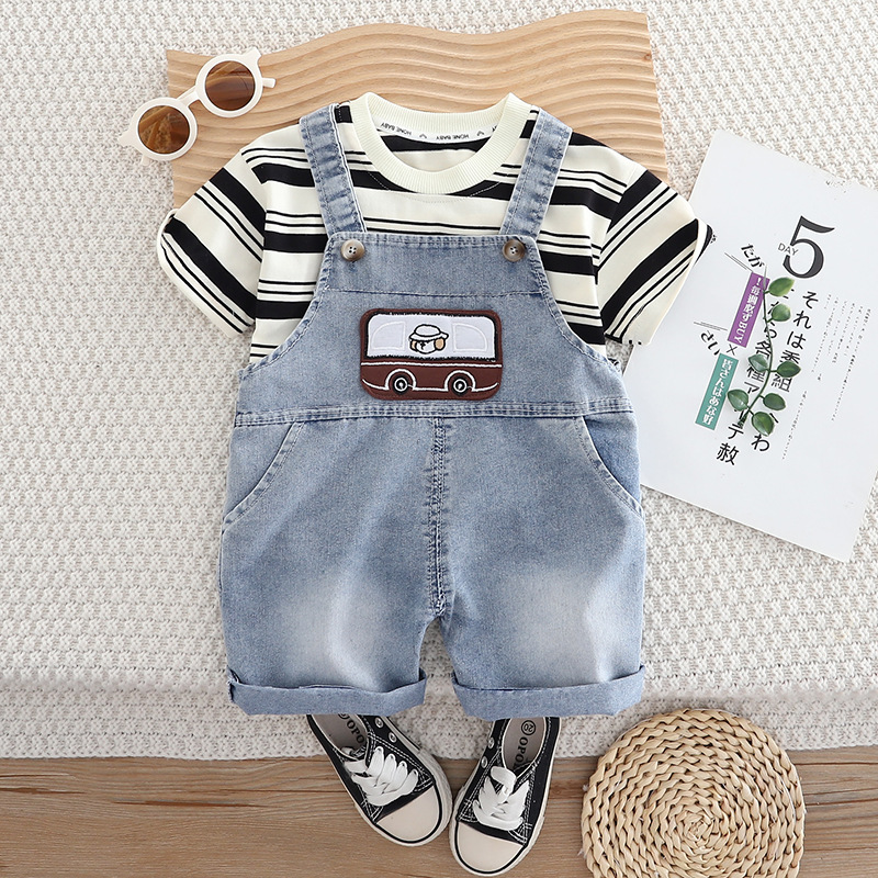 Salopette en jean à manches courtes pour garçon, collection été 2026, ensemble deux pièces tendance pour bébés et jeunes enfants de 1 à 5 ans. ALYCExiyuebaobao_voghion.com