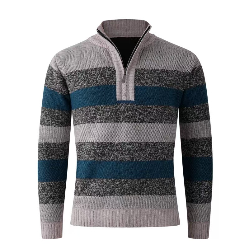 Aliexpress camiseta de punto a rayas para hombres otoño y invierno nuevo medio cremallera collar grueso ocio para hombres ocio suéter universal