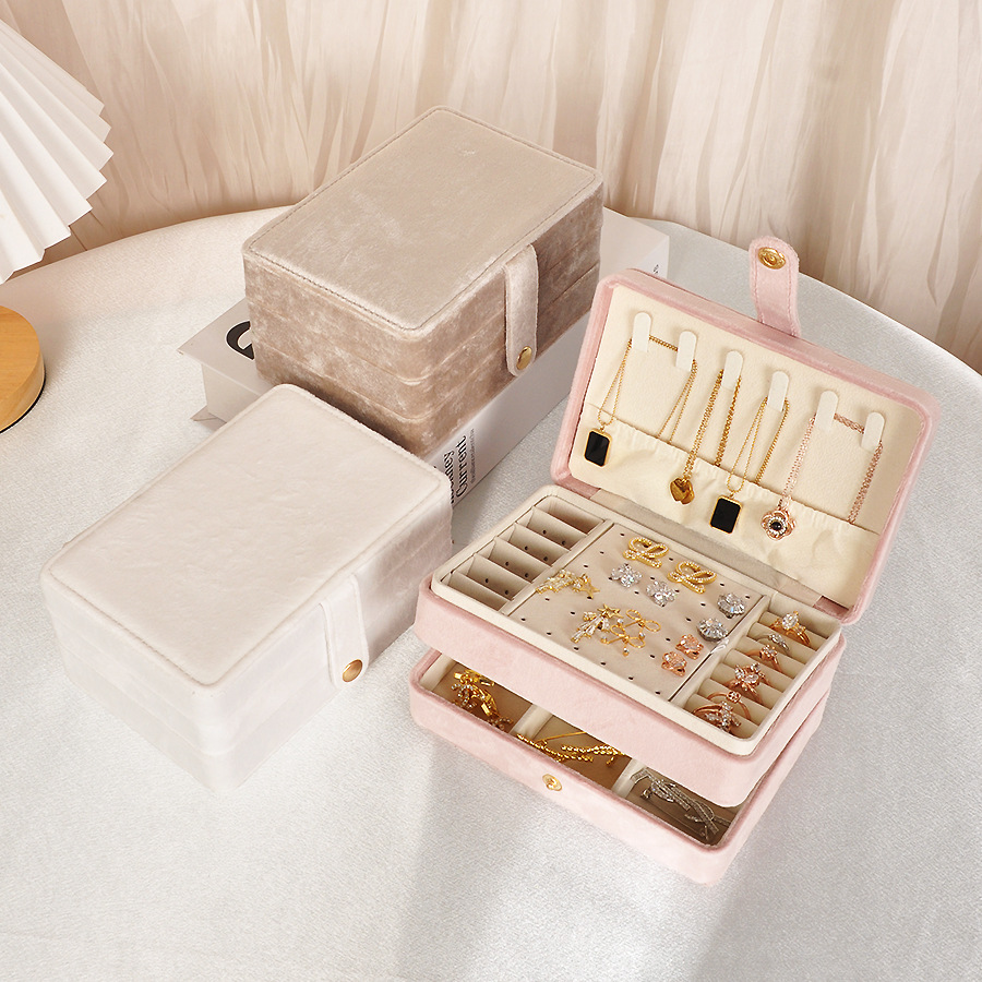 Velvet Double-Layer Necklace Ring Jewelry Storage Jewelry Box Earrings Earrings Storage Multi-Functional Jewelry Box