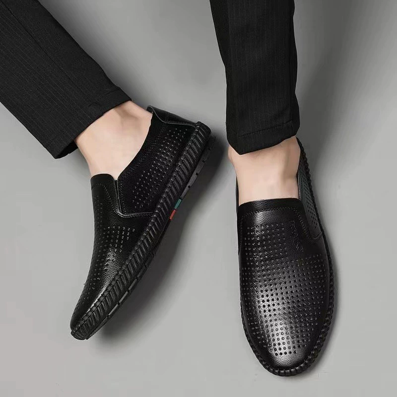 Breathable deodorized summer extra large shoes for leisure for leather shoes, footwear, genuine leather, plus size