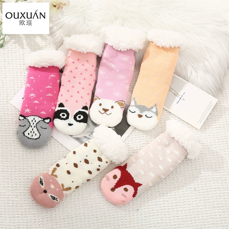 Носки для пола серии милых животных для девочек, теплые и удобные нескользящие носки для сна в помещении