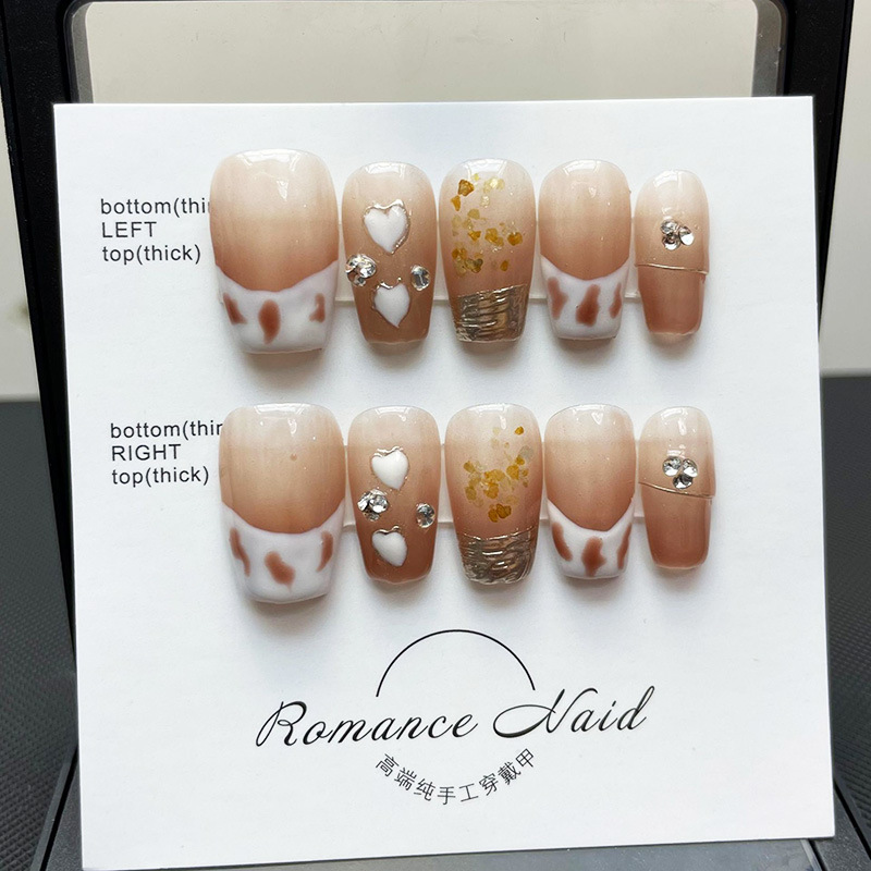 Nuevo trapezoidal desgaste uñas pequeño fresco francés parche de uñas hecho a mano pieza de uñas