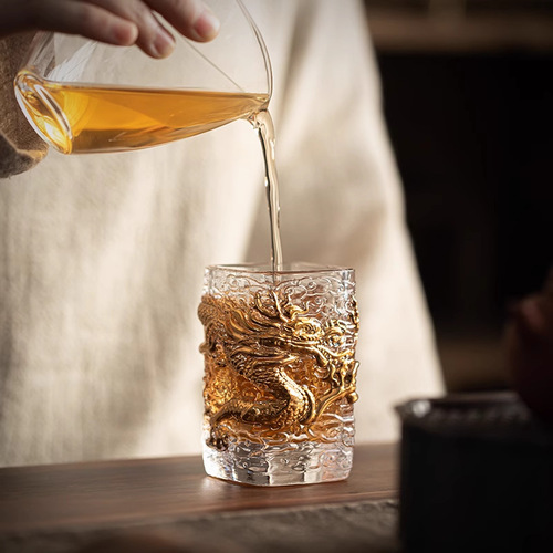 Glaze dragon and phoenix master cup, high-end kung fu tea set, crystal glass single tea cup, exclusive tea cup