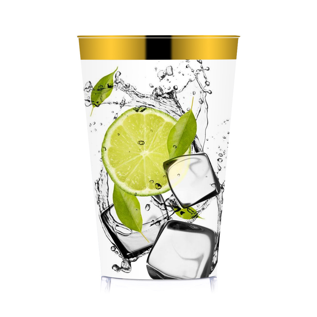 12oz taza desechable de borde dorado PS Inyección transparente taza de plástico duro restaurante mesa de vino taza de bebidas
