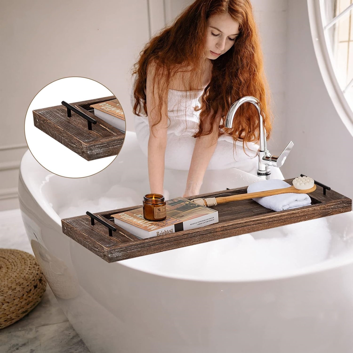 Tray Wooden Bathroom Storage Rack Simple Household Bathroom Bathtub Storage Rack Portable Solid Wood Bathtub Tray