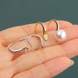 S925纯银 简约高跟鞋耳钩珍珠耳钉耳饰空托DIY配饰配件气质精致女