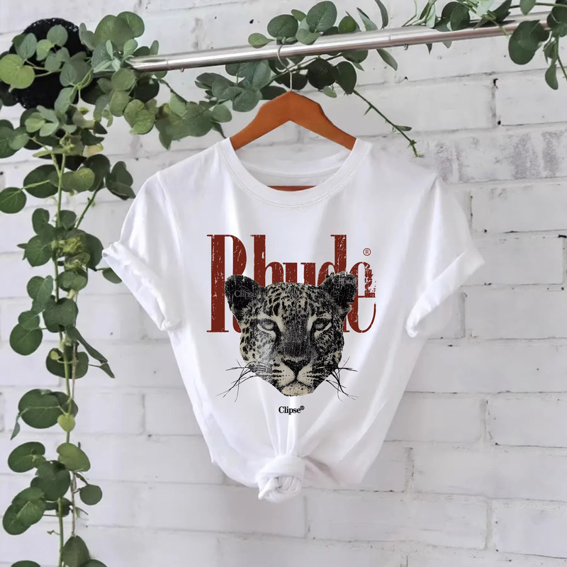 Cross-Border Foreign Trade Women's Summer Tops with a High-End Feel and Rhude Text, New Short-Sleeve Women's Fashion Pure Cotton T-Shirt Cross-Border Foreign Trade Women's Summer Tops with a High-End Feel and Rhude Text, New Short-Sleeve Women's Fashion Pure Cotton T-Shirt