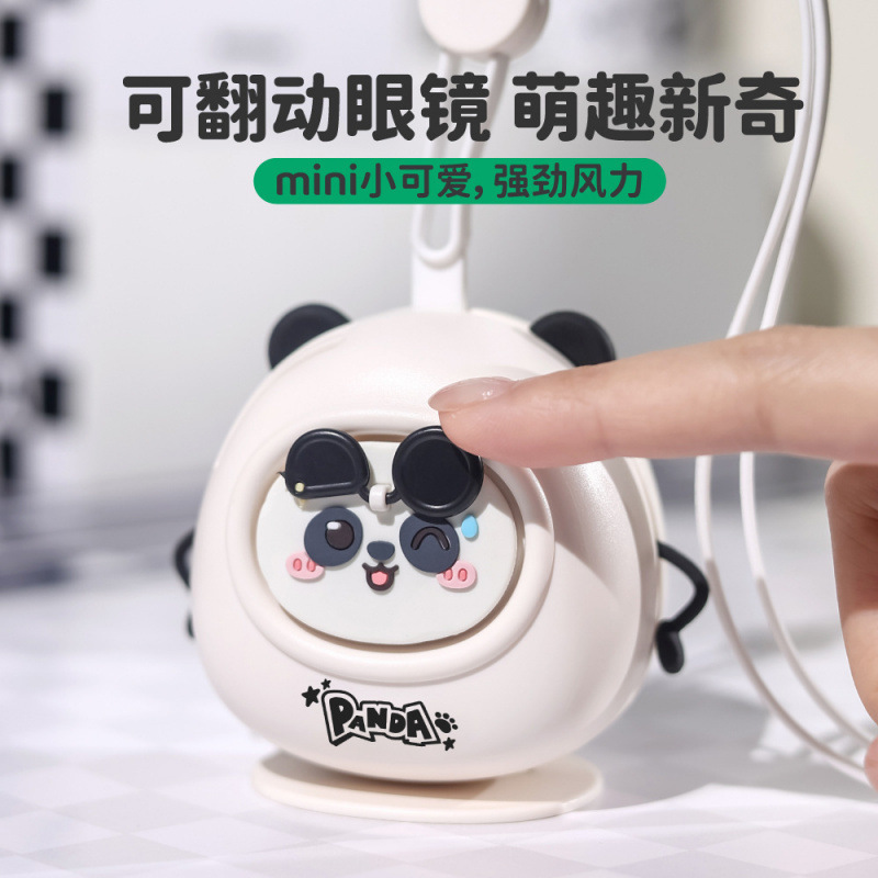 2025 new black and white panda neck fan usb charging portable cute student gift without leaves 2025 new black and white panda neck fan usb charging portable cute student gift without leaves